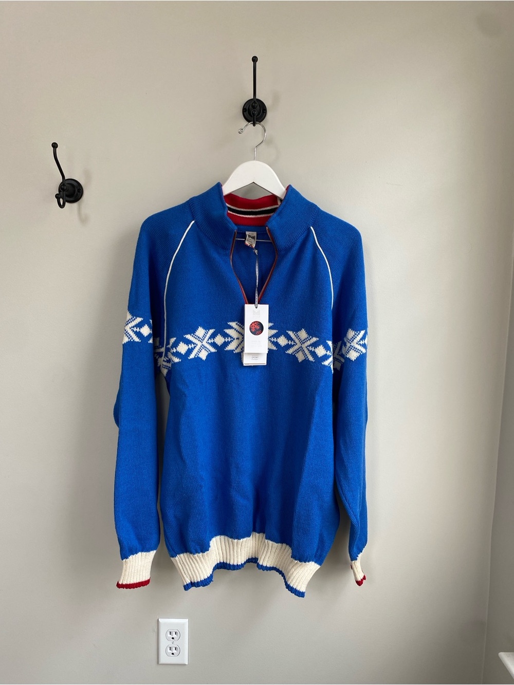 NEW Dale of Norway Cobalt Blue Nordic Half-Zip Sweater with Cream Trim